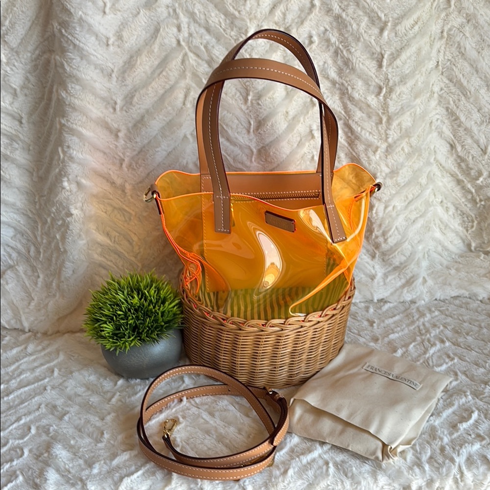 Orange and Tan Leather Tote Bag with Structured Design